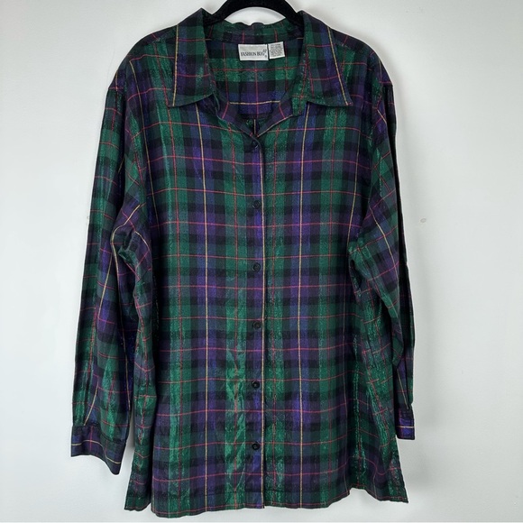 Fashion Bug Women’s Button Up Top Plus Size 22/24W Metallic Plaid Holiday Party - Picture 1 of 6